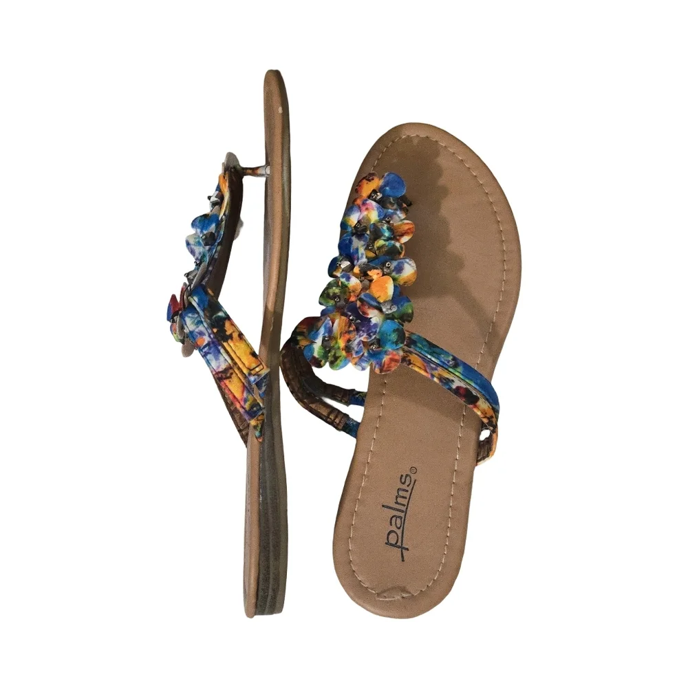 Palms Italian Shoemakers Sandal Floral Embellished Resortwear SIZE 10 - Picture 2 of 12